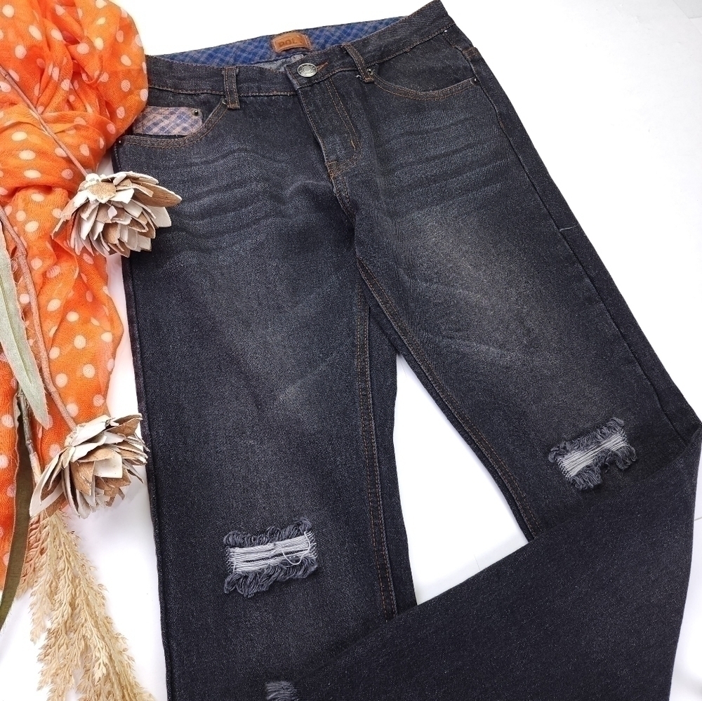 POL Black Charcoal Distressed Fringed Denim Jeans Size S - Picture 11 of 11